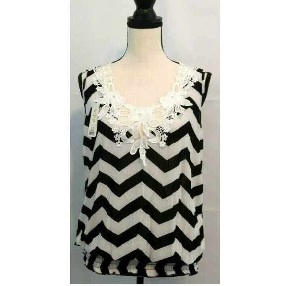 Tank Top Blouse Womens XL 10 12 Chevron Black - Picture 1 of 6